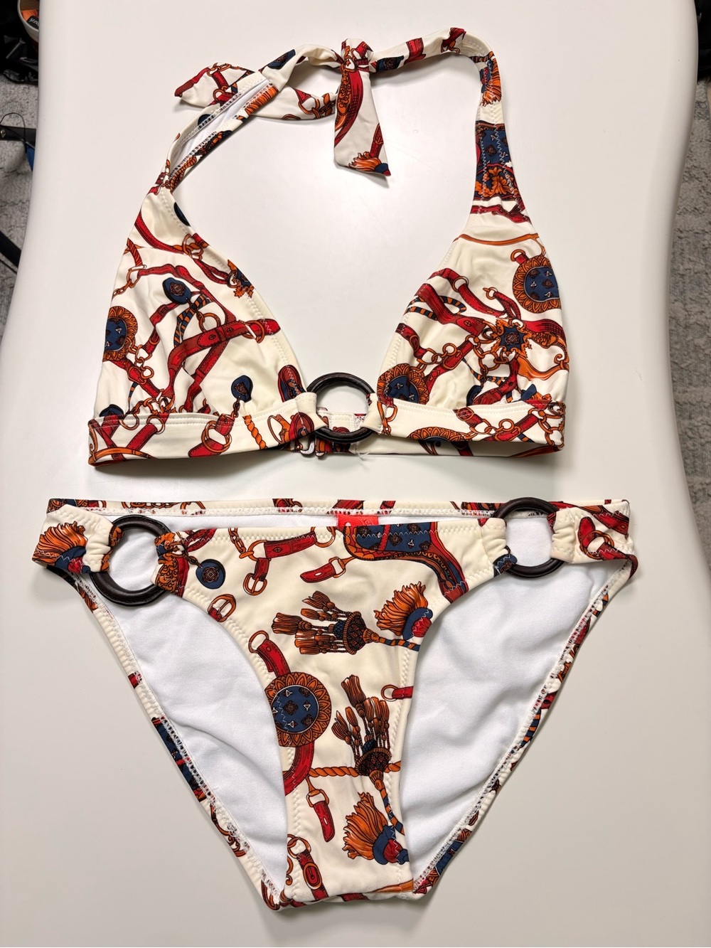 Red Carter Cream Bikini with Red and Navy Print